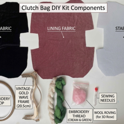 3D Rose Embroidery Clutch Bag DIY Kit | Complete Handcrafted Velvet Purse Making Set