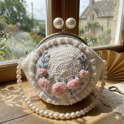 Hand-Crocheted 3D Embroidered Rose Bag - Custom Photo Clutch