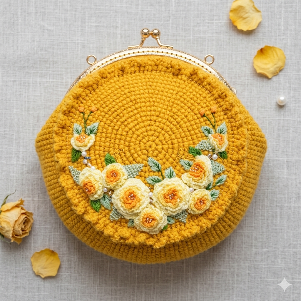 Hand-Crocheted 3D Embroidered Rose Bag - Custom Photo Clutch - Image 4