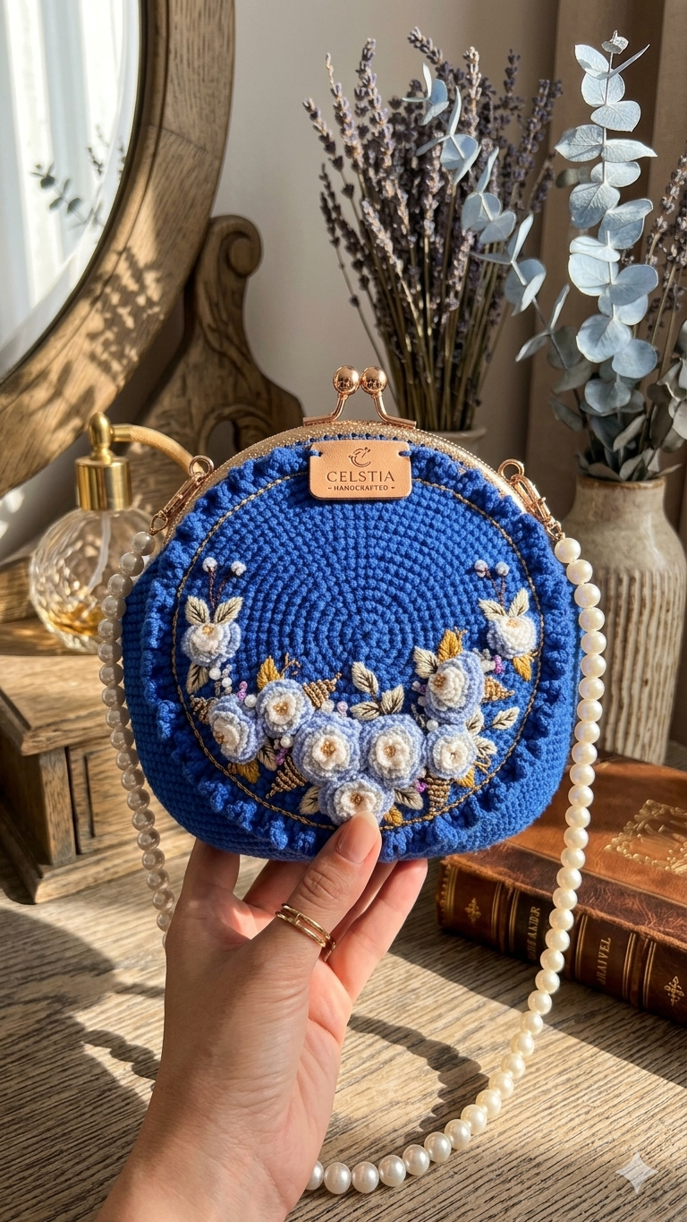 Hand-Crocheted 3D Embroidered Rose Bag - Custom Photo Clutch - Image 3